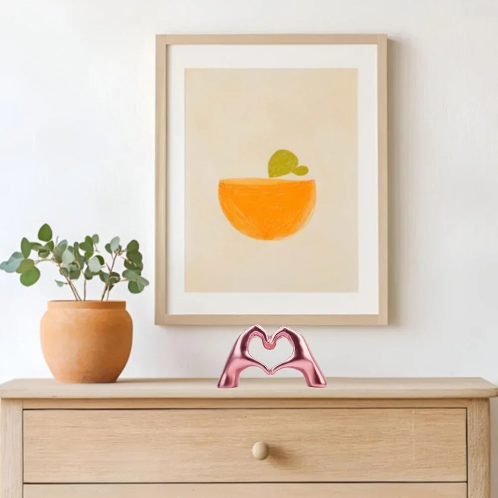 Small Shiny Pink Heart Hands Sculpture Decor for Living Room Bedroom Bookshelf